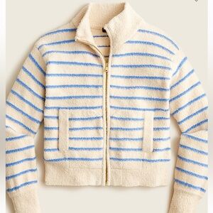J CREW Zip-up cotton-blend bouclé sweater in stripe